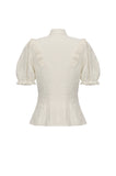 Vintage-Inspired Cotton-Linen Blouse with Sculpted Mushroom Buttons IW125