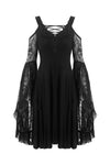 Gothic lace up chest dress with big lace sleeves DW289 - Gothlolibeauty