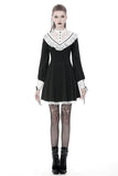Ladies black lolita dress with white inverted triangle lace front  DW355 - Gothlolibeauty