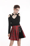 Punk red big pin pleated plaid skirt KW135RD - Gothlolibeauty