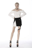 Punk black with Whiteite in side irregular short skirt KW179 - Gothlolibeauty