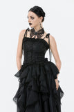 Gothic Butterfly Lace Choker with Black Beads and Gemstone ACK154