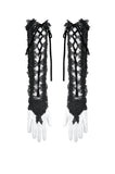 Black Gothic Lace Long Gloves with Ribbon Ties AGL029