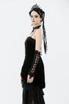 Black Gothic Lace Long Gloves with Ribbon Ties AGL029