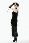 Black Gothic Lace Long Gloves with Ribbon Ties AGL029