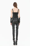 Punk Vintage Matte Leather Buckled Riveted Gauntlets AGL034BK