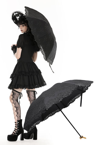 Black embroidery telescopic umbrella AUM014