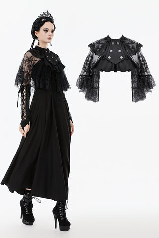 Gothic Lace Overlay Cape | Double Button Collar | Embroidered Lace Edging BW167