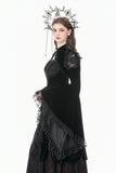 Gothic Revival Velvet Shrug with High Neck, Lace-Cutout Shoulders and Flared Ruffle Sleeves BW172