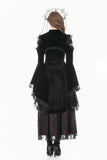 Gothic Revival Velvet Shrug with High Neck, Lace-Cutout Shoulders and Flared Ruffle Sleeves BW172