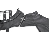 Fallen Stigmata Gothic Punk Cross Zipper One-Sleeve Leather Harness Top BW178