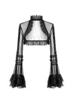 Gothic Romantic Mesh Bolero with Ruffled High Neck and Bell Sleeves BW180