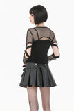 Tech-Punk Elastic Mesh Shrug with Metallic Buckle and Lattice Cutout Sleeves BW182
