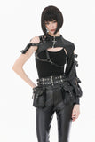 Fallen Stigmata Gothic Punk Cross Zipper One-Sleeve Leather Harness Top BW178