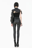 Fallen Stigmata Gothic Punk Cross Zipper One-Sleeve Leather Harness Top BW178