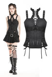 Punk black spiderweb embossed lace-up top CW080