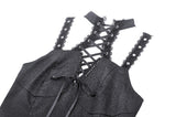 Punk black spiderweb embossed lace-up top CW080