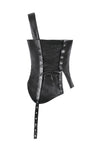 Punk-Inspired Leather Corset with Side Zipper, Eyelet Lacing and Waist Belt CW096