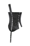 Punk-Inspired Leather Corset with Side Zipper, Eyelet Lacing and Waist Belt CW096