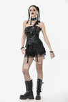 Punk-Inspired Leather Corset with Side Zipper, Eyelet Lacing and Waist Belt CW096