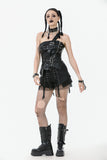 Punk-Inspired Leather Corset with Side Zipper, Eyelet Lacing and Waist Belt CW096