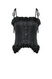 Elegant Floral Jacquard Bustier with Lace & Rose Detail CW097