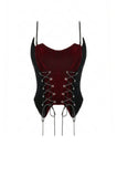 Gothic Retro Velvet Cami Top with Red Patchwork and Double-Row Eyelet Lacing CW112