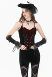 Gothic Retro Velvet Cami Top with Red Patchwork and Double-Row Eyelet Lacing CW112