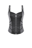 Gothic Punk Leather Patchwork Corset with Bone Zipper and Studded Buckle Straps CW114