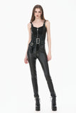 Gothic Punk Leather Patchwork Corset with Bone Zipper and Studded Buckle Straps CW114