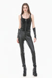 Gothic Punk Leather Patchwork Corset with Bone Zipper and Studded Buckle Straps CW114