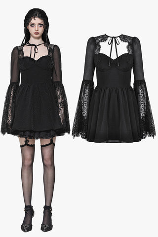 Black Gothic Mesh Patchwork Back Lace-up Everyday Dress DW1007