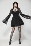 Black Gothic Mesh Patchwork Back Lace-up Everyday Dress DW1007