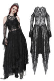 Black Gothic Asymmetrical Lace Rhinestone Neckline Off-Shoulder   Dress DW1017