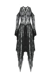 Black Gothic Asymmetrical Lace Rhinestone Neckline Off-Shoulder   Dress DW1017