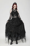 Black Gothic Asymmetrical Lace Rhinestone Neckline Off-Shoulder   Dress DW1017