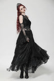 Black Gothic Asymmetrical Lace Rhinestone Neckline Off-Shoulder   Dress DW1017