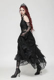 Black Gothic Asymmetrical Lace Rhinestone Neckline Off-Shoulder   Dress DW1017
