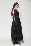 Black Gothic Asymmetrical Lace Rhinestone Neckline Off-Shoulder   Dress DW1017