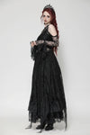 Black Gothic Asymmetrical Lace Rhinestone Neckline Off-Shoulder   Dress DW1017