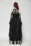 Black Gothic Asymmetrical Lace Rhinestone Neckline Off-Shoulder   Dress DW1017