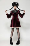 Dark red velvet gothic doll dress DW1025