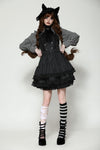 Dark striped double-breasted doll dress DW1026