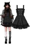 Dark striped double-breasted doll dress DW1026