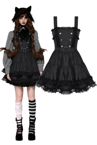 Dark striped double-breasted doll dress DW1026