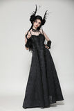 Gothic black butterfly strapless lace gown dress DW1029