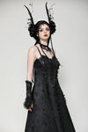 Gothic black butterfly strapless lace gown dress DW1029