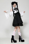 Distressed lace patchwork black and white doll dress DW1030