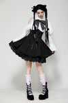 Distressed lace patchwork black and white doll dress DW1030