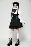 Distressed lace patchwork black and white doll dress DW1030